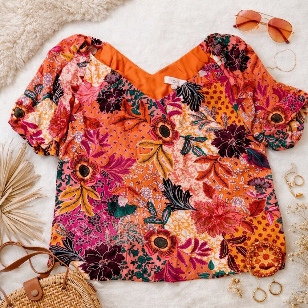 LOFT Vibrant Multicolor Floral Blouse